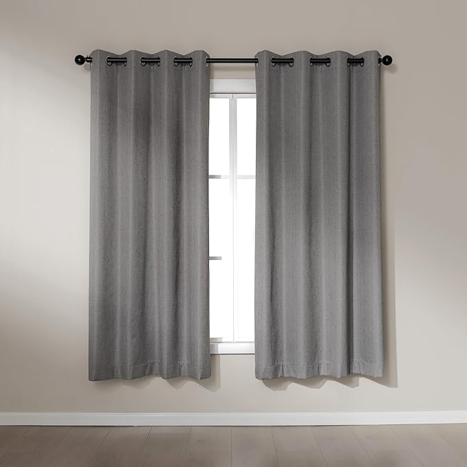 Amazon Basics Faux Linen Blackout Curtains for Bedroom and Living Room, 2-Piece Set with Grommets, 52" W x 72" L, Grey