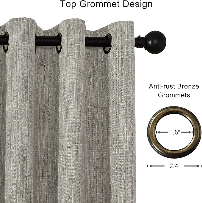Jacquard Linen Curtains 84 inch Length 2 Panels Thick Faux Linen Blended Window Drapes Burlap Textured Curtains with Grommet for Living Room Bedroom Farmhouse (52x84 Light Khaki) Natural