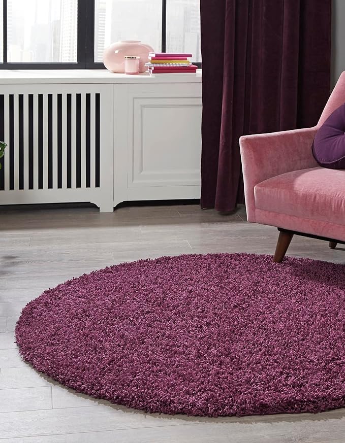 Unique Loom Solid Shag Collection Area Rug (4' 1" Round, Eggplant Purple)