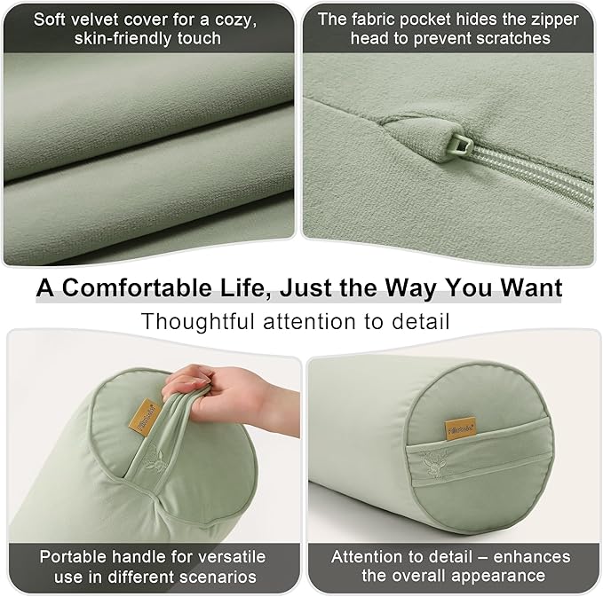 Bolster Pillow for Bed – Long Round Body Pillow for Adults, Cuddle Pillow for Sleeping, Full-Length Support,59 x 7.87 Inches,Celadon Green