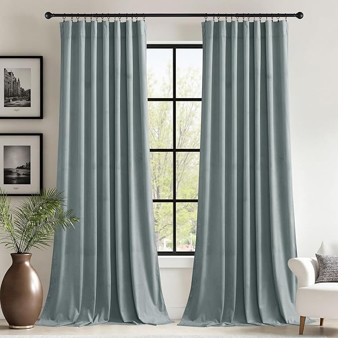 StangH 62 inches Wide Stone Blue Velvet Curtains for Sliding Door, Soft Room Darkening Privacy Protect Drapes for Window Door Covering/Living Room/Office Divider, W62 x L84, 2 Panels