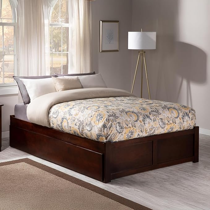 AFI Concord Full Size Platform Bed with Footboard & Twin Trundle in Walnut