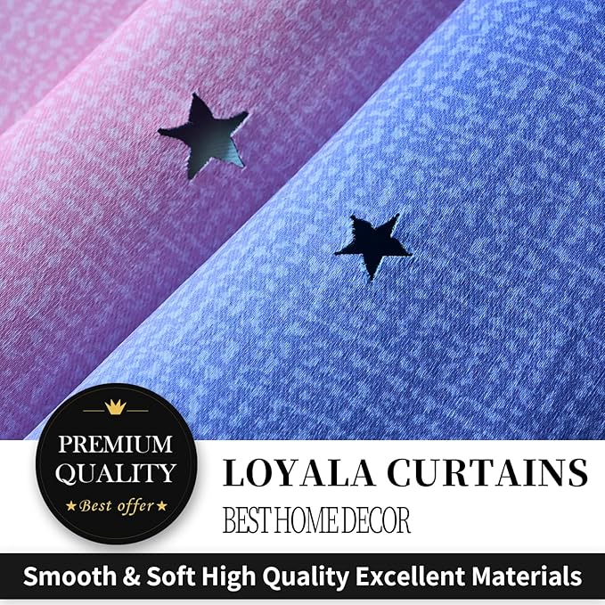 Star Blackout Curtains for Bedroom - Rainbow, 96 Inches Long 2 Panels, Blue & Purple & Pink