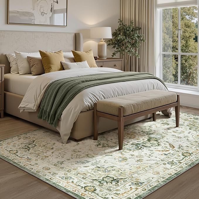 PADOOR 6X9 Area Rug,Rugs for Living Room,Soft Green Rugs for Bedroom,Machine Washable Rugs Non Slip Carpet,Rug for Dining Room Living Room Bedside Office