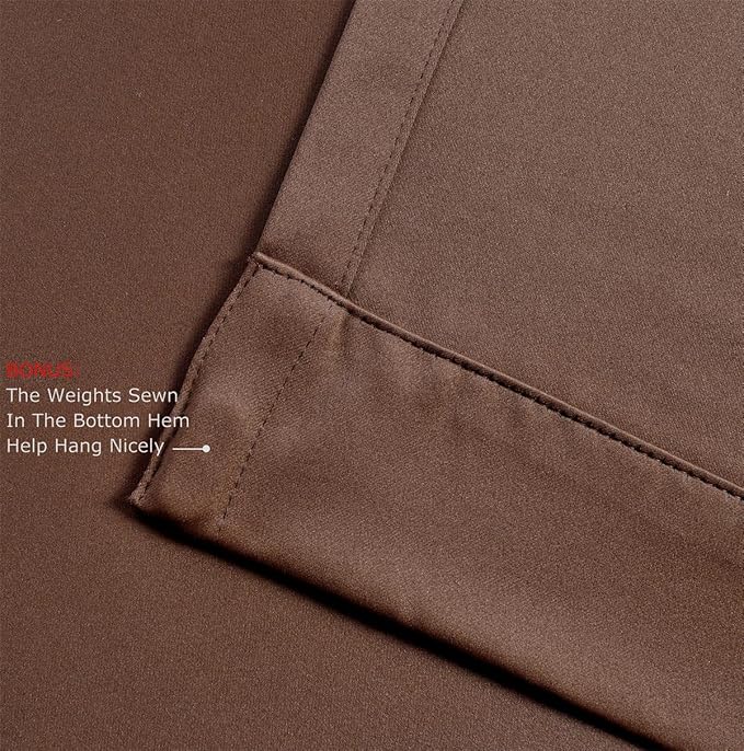 MIUCO Room Darkening Soild Grommet Window Blackout Curtains Two Panels for Bedroom 52x95 Inch Chocolate, Bonus 2 Tie Backs Included