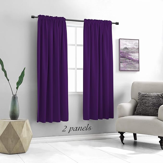 DONREN Royal Purple Blackout Curtain Panels for Living Room - Thermal Insulated Room Darkening Rod Pocket Drapes for Window (52 x 63 Inch Length,2 Panels)