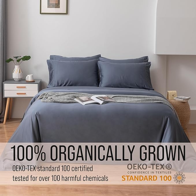 Bella Coterie 6 Piece Luxury Bamboo Viscose Split Top King Size Sheet Set | 34" Split for Adjustable Beds | 100% Organically Grown| Cooling | 18” Deep Pocket | 4 Pillowcases [Slate Blue]