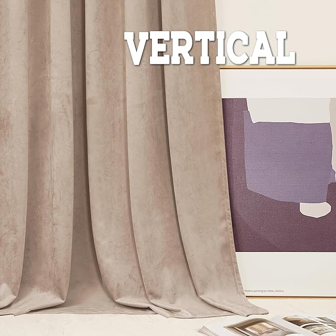 RYB Home Blush Velvet Curtains 96 inches - Back Tab Blackout Curtains for Nursery, Bedroom Window Panels, Thermal Insluted Drapes for Living Room, Wide 52 x Long 96, Blush, 2 Panels