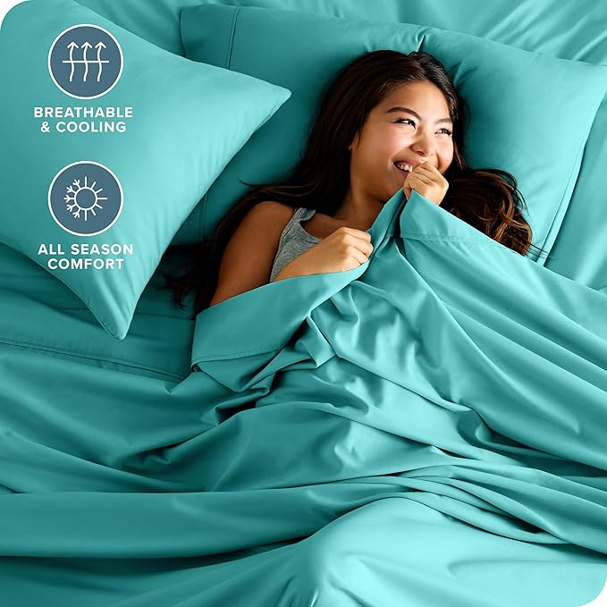 Bare Home Hotel Luxury Full XL Sheet Set, Extra Soft - 6 Piece Set - Deep Pockets - Easy Fit - Cooling & Breathable - Wrinkle, Fade, Stain Resistant - Includes 4 Pillowcases (Full XL, Turquoise)