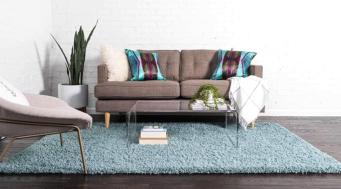 Unique Loom Solid Shag Collection Area Rug (8' x 11' Rectangle, Light Slate Blue)