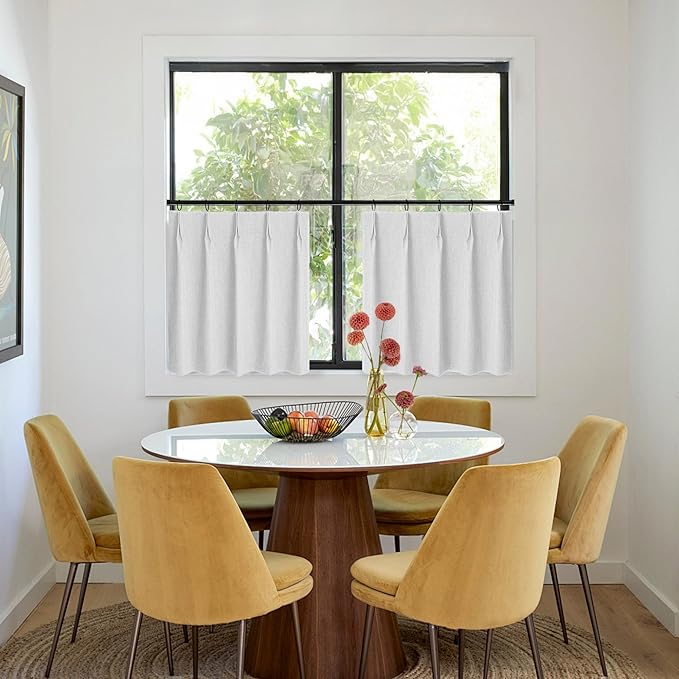WdFour 30x30 Inch Pinch Pleated Blackout Cafe Curtains - Pack of 2, 100% Light Blocking Back Tab Drapes for Half Windows, Kitchen & Bathroom Short Curtains y. (Greyish White).