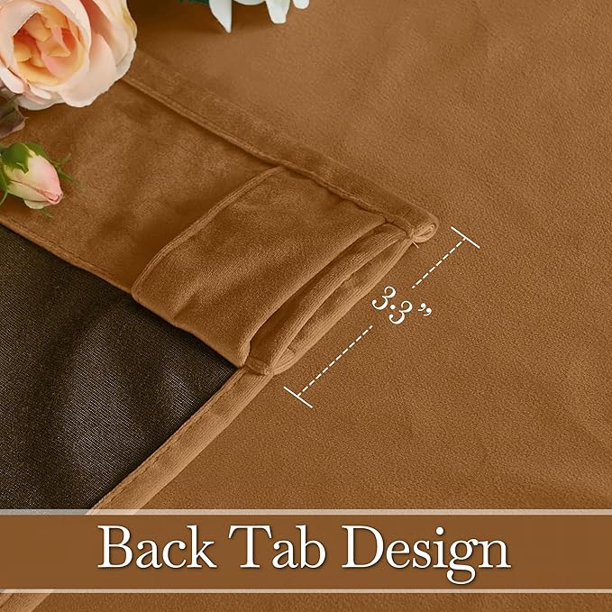RYB HOME Luxurious Bronze Velvet Curtain Panels for Living Room Bedroom, Heavy Duty Thermal Insulated Back Tab Floor-Length Velvet Drapes for Vintage Decor, 52" W x L102 L, 2 Panels Set