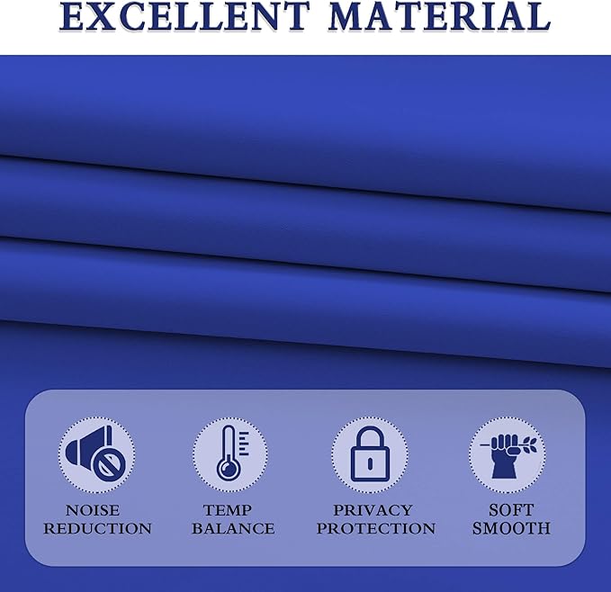 DONREN 48 Inch Curtains Deep Blue Blackout Curtains - All Season Thermal Insulated Rod Pocket Curtain Panels for Kids Room (2 Panels,52 W by 48 inches Long)