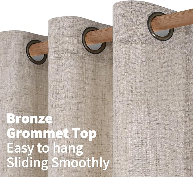 YoungsTex Short Linen Curtains 54 Inch Length 2 Panels for Window, Light Filtering Drapes Semi Sheer with Bronze Grommet Rustic Textured for Bathroom Bedroom Living Room, 42 X 54 Inch