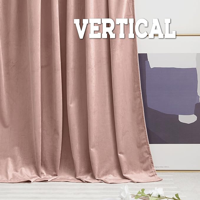 RYB HOME Back Tab Velvet Curtains, Thermal Insulated Privacy Protect Decorative Drapes for Living Room Home Theater, Dusty Pink, W 52 x L 108 inches, 2 Panels Set