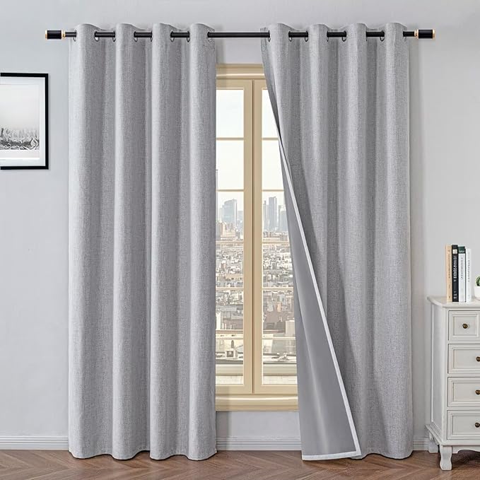 100% Blackout Curtains 84 Inch Length 2 Panels Set, Black Out Curtains for Living Room, Light Grey Thermal Insulated Grommet Drapes Bedroom Luxury Decor Privacy(37W × 84L inch, Light Grey)