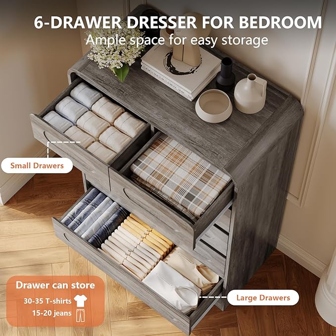 4 Piece Bedroom Set, Dresser and Nightstand Sets, Including Modern Wooden Large 9 Drawers Dresser and Tall 6 Drawer Dressers & Night Stand Set of 2 for Bedroom, Grey