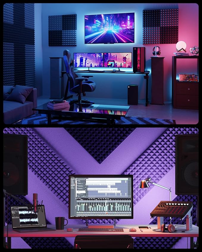 Sonicism Soundproof Wall Panels Self-Adhesive Pyramid 20 Pack,3" X 12" X 12" Acoustic Panels High Density Sound Proof Foam Panels for walls Fast Expand,Sound Absorption & Decoration(Black)