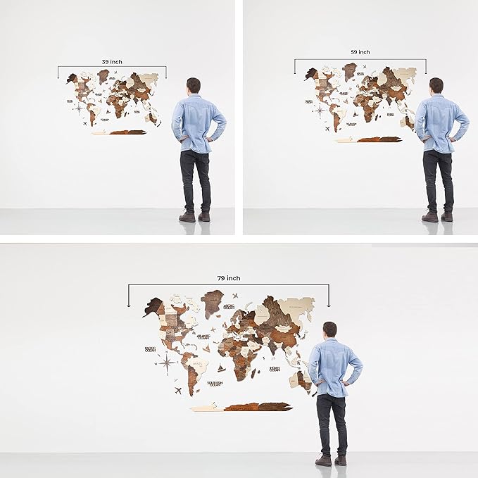 Handmade 3D Wood World Map Wall Art Large Wall Decor Track Your World Travels - Special for Home, Kitchen and Office (X-Large, Multicolor)