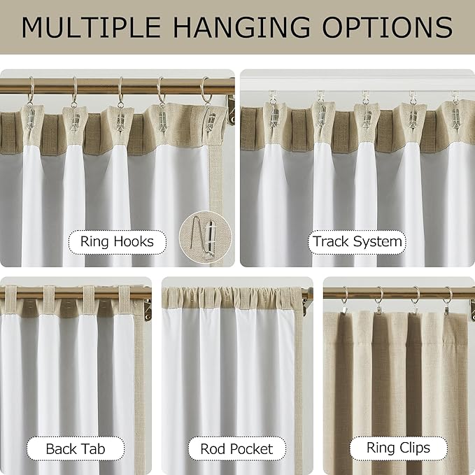 Vision Home Sand Linen Full Blackout Curtains 90 inch Long for Bedroom Living Room Darkening Soundproof Window Panels Thermal Insulated Rod Pocket Back Tab Neutral Drapes 56" Wx90 Lx2