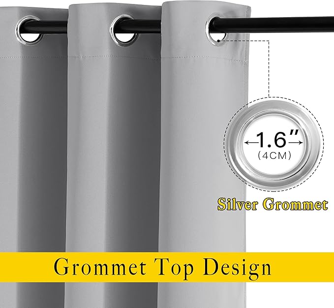 NICETOWN Silver Grey Sliding Door Curtains 2 Panels Set 118 inches Long, Grommet Thermal Blackout Curtains Privacy Room Divider Sound Reducing for Bedroom/Living Room, W66 x L118