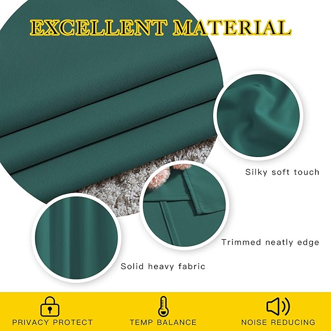 NICETOWN Hunter Green Blackout Bedroom Curtains 96 inches Long, Grommet Thermal Insulated Room Darkening Window Treatments Sound Reducing for Living Room, W46 x L96, 2 Panels