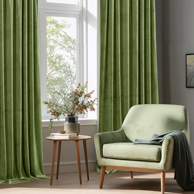 StangH Velvet Drapes Grass Green - Heavy Velvet Blackout Curtain Panels Rod Pocket Winter Warm Curtains Christmas Decorative Draperies for Bedroom/Sliding Door, 52 x 96 inches Long, 2 Panels