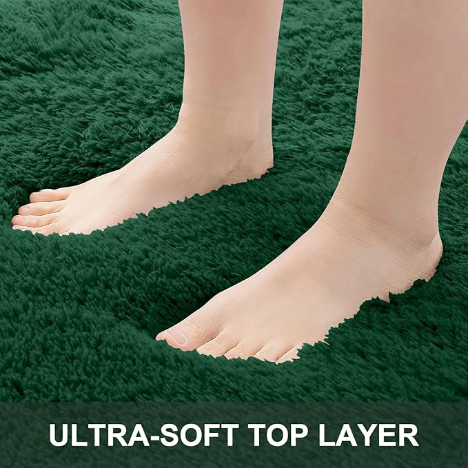 OLANLY 2x6 Machine Washable Runner Rugs for Hallway, Soft Fluffy Shaggy Bedside Rugs for Bedroom, Living Room, Indoor Floor Carpet for Kids Girls Boys, Nursery Rooms, Home Decor Aesthetic, Dark Green