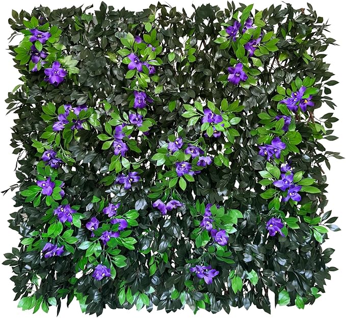 Sumery Expandable Fence Privacy Screen for Balcony Patio Outdoor,Decorative Faux Ivy Fencing Panel,Artificial Hedges (Single Sided Leaves) (4, Branches -Purple Fowers)