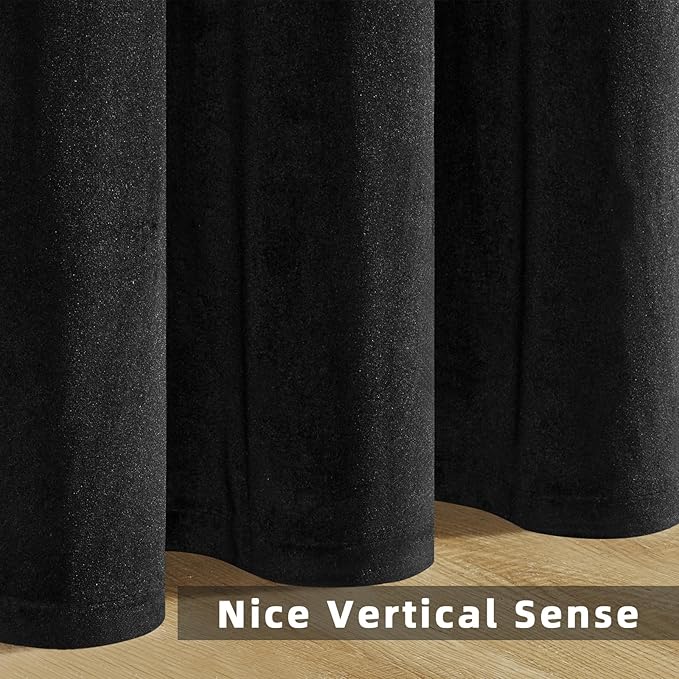 Joydeco Black Velvet Curtains 63 Inches Long, Luxury Grommet Blackout Curtain 2 Panels, Thermal Insulated Privacy Room Darkening Window Drapes for Bedroom Living Room Home Theatre (52Wx63L)