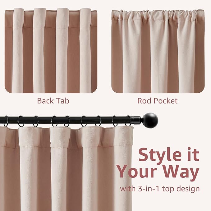 jinchan Chenille Blackout Curtains 84 Inches Long 2 Panels Light Pink Thermal Insulated Curtains for Bedroom Living Room Triple Weave Noise Reducing Nursery Drapes Back Tab Girls Room Curtains 50x84