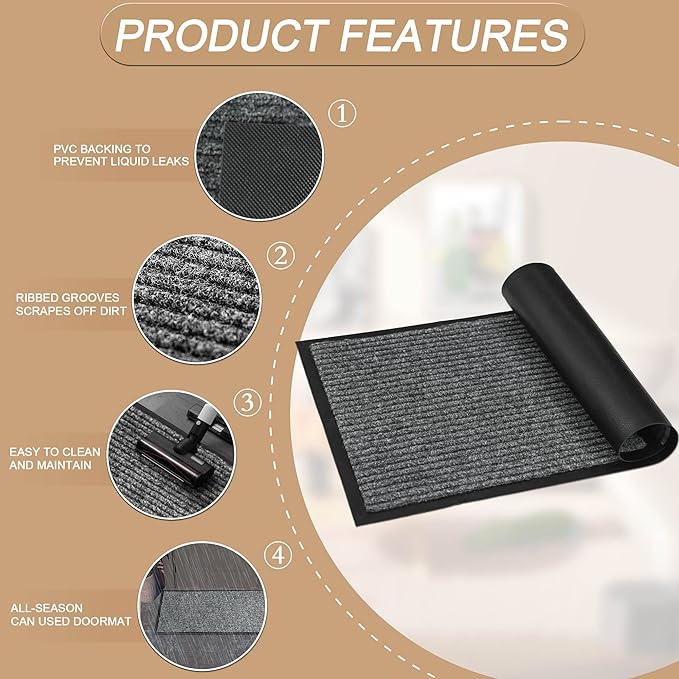 Durable Front Door Mat, Heavy Duty Indoor Outdoor Doormat, 72" x 48" Low Profile Outdoor Mats for Home Entrance, Stain and Fade Resistant Shoe Scraper Mat, Ideal for High Traffic Area