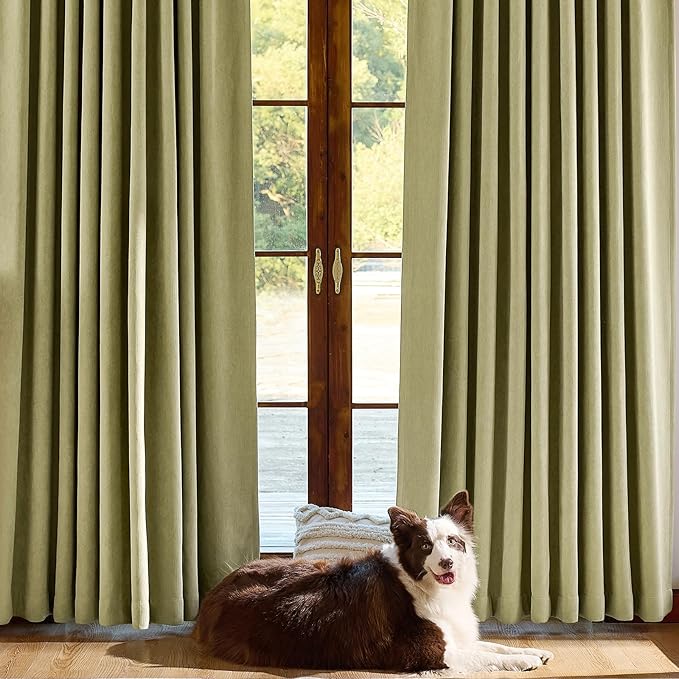 jinchan Chenille Blackout Curtains 84 Inches Long 2 Panels Sage Green Thermal Insulated Curtains for Living Room Bedroom Back Tab Curtains Full Privacy Triple Weave Noise Reducing Drapes 50x84 Inch