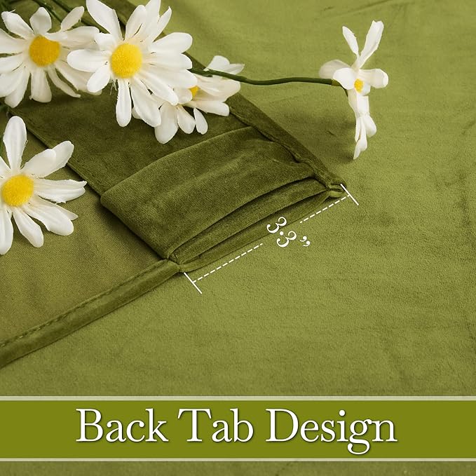 RYB HOME Moss Green Velvet Curtains 84 inches - Back Tab Blackout Curtains for Nursery, Bedroom Room Divider Panels Thermal Insluted Drapes for Living Room, Wide 62 x Long 84, 2 Panels