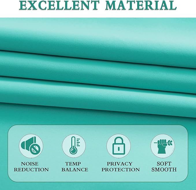 DONREN Turquoise Blackout Curtains for Bedroom - Thermal Insulated Rod Pocket Short Curtain Drapes (42 by 54 Inch,2 Panels)