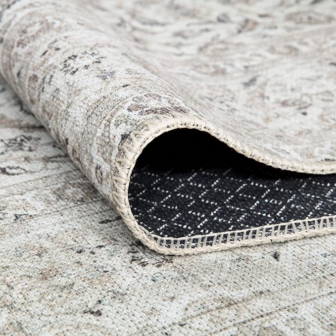 Bloom Rugs Washable Non-Slip 5' x 7' Rug - Beige/Off White Traditional Bordered Area Rug for Living Room, Bedroom, Dining Room, and Kitchen - Exact Size: 5' x 7'