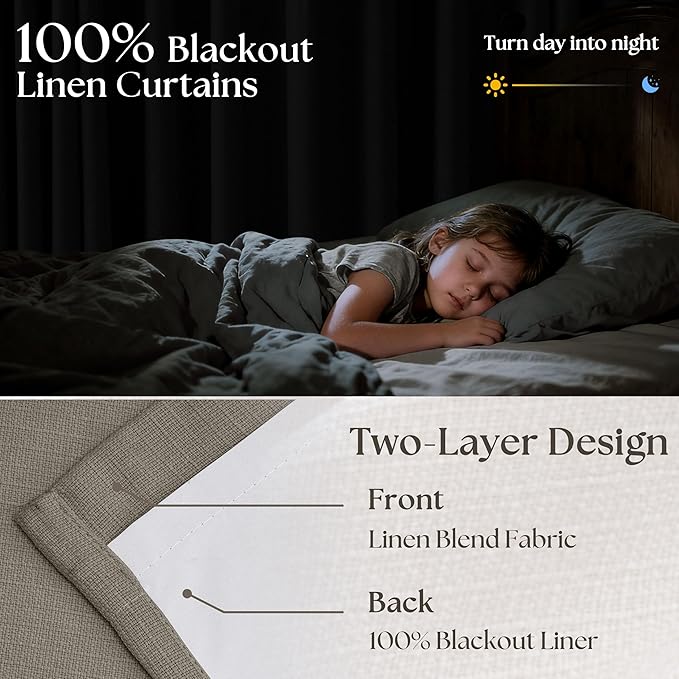 Desert Taupe Pinch Pleated Blackout Curtains 108 Inches Long for Bedroom 100% Black Out Thick Linen Dual Layer Pleated Drapes Farmhouse Country Brownish Gray 108 Inch Curtain for Dining Living Room