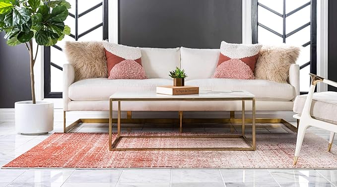 Unique Loom Del Mar Collection Area Rug - Jennifer (5' 3" x 8' Rectangle, Red/ Beige)
