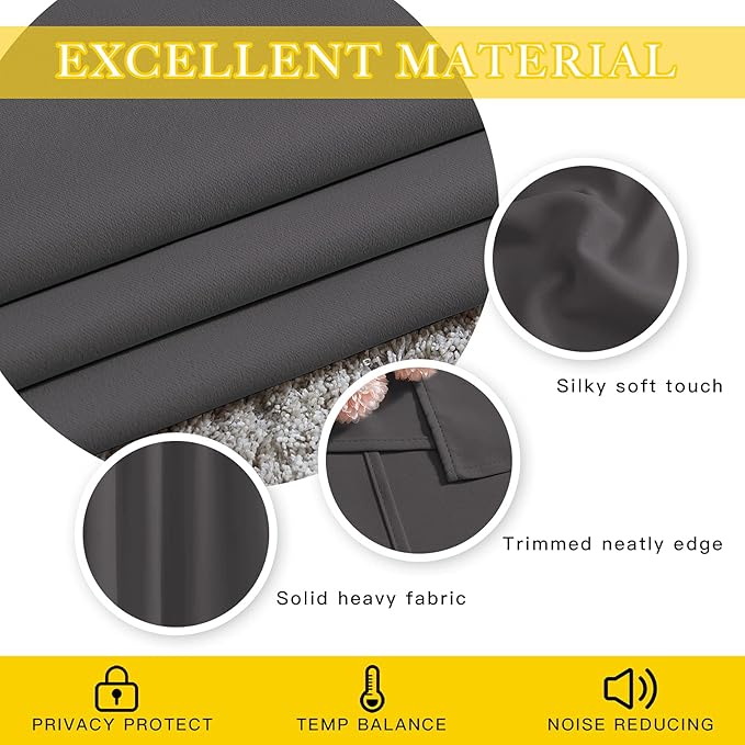 NICETOWN Sliding Glass Door Curtain Drape, Grommet Thermal Insulated Blackout Patio Door Curtain Panel for Bedroom/Pergola (Gray, 1 Panel, W80 x L108)