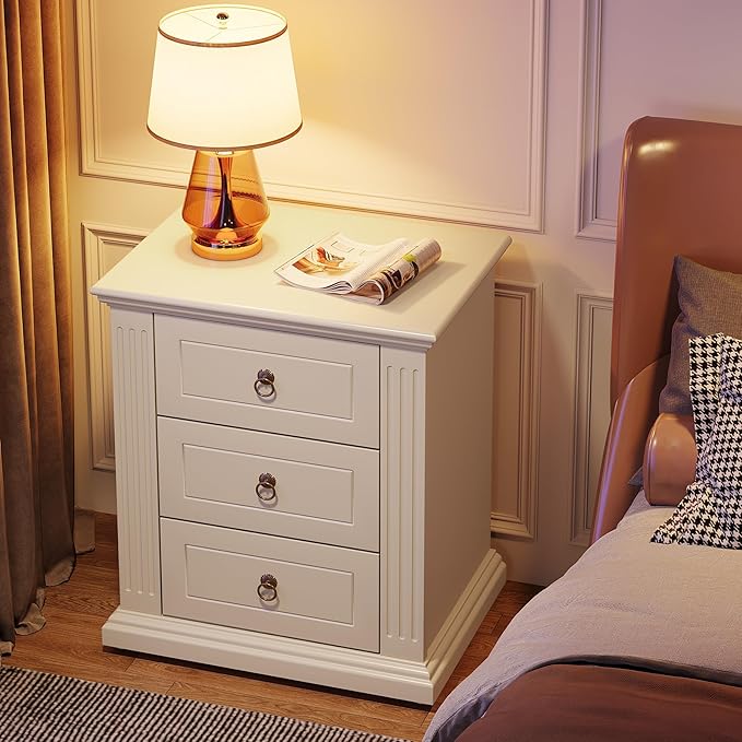 Tribesigns 3-Drawer Nightstand, Modern Bedside Table with Storage Drawers, Wood Night Stand Side End Table for Bedroom, Beige