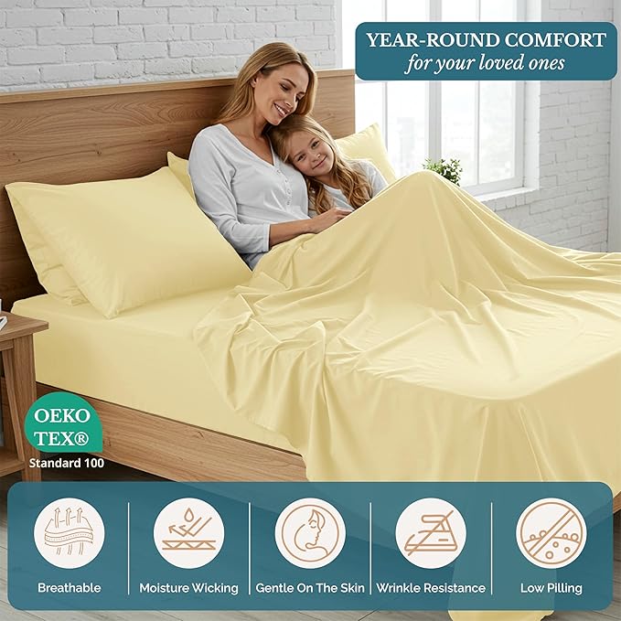Casa Platino Sheets Full Size Bed Set, Pre-Washed Full Size Sheet, Ultra Soft & Breathable Full Bed Sheets Set, Brushed Microfiber Cooling Sheets, Full Size Sheets Set with Deep Pockets - Vanilla