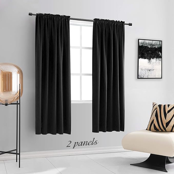 DONREN 99% Blackout Curtain Panels for Bedroom - Thermal Insulated Room Darkening Curtains for Living Room, 2 Window Curtain Panels (52 x 63 Inch,Black)