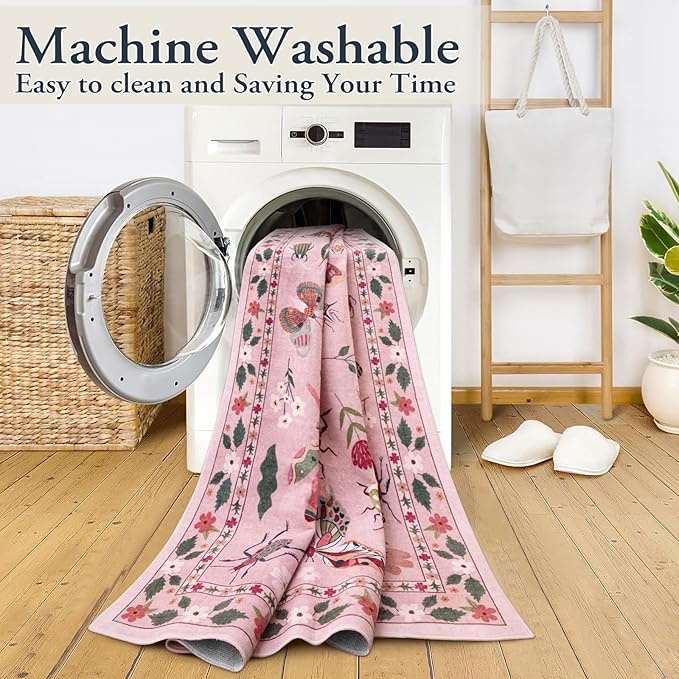 Lahome Insect Washable Runner Rug, 2x6 Kitchen Runners for Hallways 6 Feet Non Slip, Soft Laundry Room Rug Ultra-Thin Long Carpet for Bathroom Bedroom Entryway, Pink
