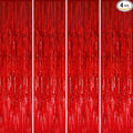 GOER 3.2 ft x 8.2 ft Metallic Tinsel Foil Fringe Curtains Party Photo Backdrop Party Streamers for Birthday,Graduation,New Year Eve Decorations Wedding Decor (4 Packs,Red)