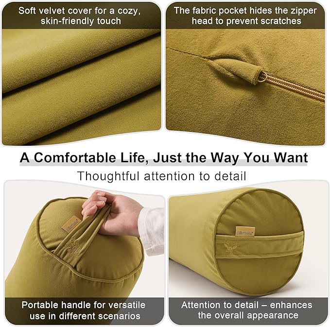 Long Round Body Pillow for Adults – Bolster Pillow for Bed, Cervical Roll Pillow, Firm Support for Sleeping,47 x 7.87 Inches,Golden Yellow