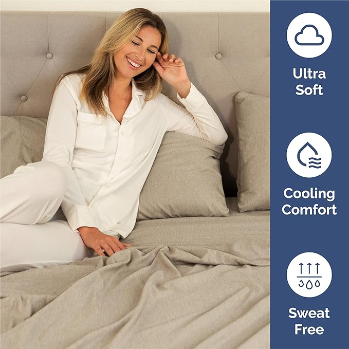 Split King 7 Piece Sheet Set - Cooling & Breathable - Hotel Luxury Bedding Includes Fitted Sheets for Women, Men, Kids, Teens - 1 Flat, 2 Fitted Sheets, 4 Pillowcases w/Deep Pockets - Heathered Beige
