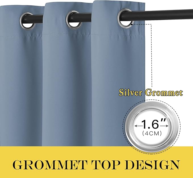 NICETOWN Stone Blue Blackout Curtains for Bedroom/Living Room 132 Inch Length - Thermal Insulated Room Darkening Grommet Top Window Curtains (100 by 132 - Inch, 1 Panel)