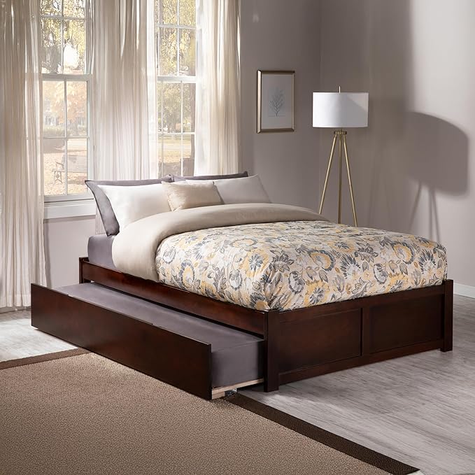 AFI Concord Full Size Platform Bed with Footboard & Twin Trundle in Walnut