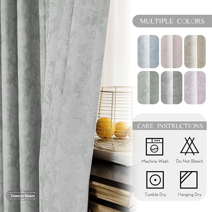 Beauoop Grey Floral Jacquard Blackout Curtains 84 Inches Long for Patio Sliding Door Extra Wide Chenille Flower Divider Room Darkening Thermal Soundproof Grommet Window Drapes, 100x84 Set of 1