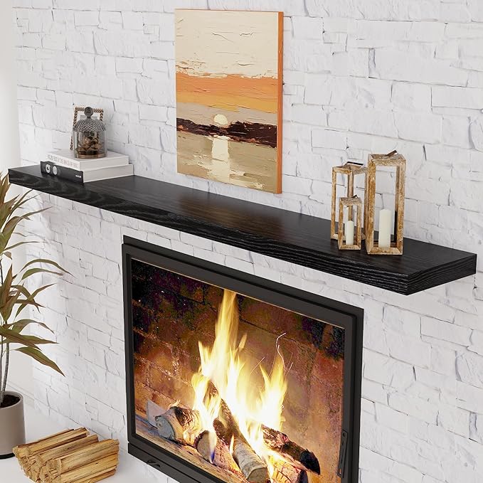 Fun Memories 72 Inch Floating Shelves for Wall, 72x9.3 Large Floating Shelf for Bedroom, Kitchen, Bathroom, Wall Mounted Rustic Wood Shelves with Invisible Bracket for Books, Decor, Black